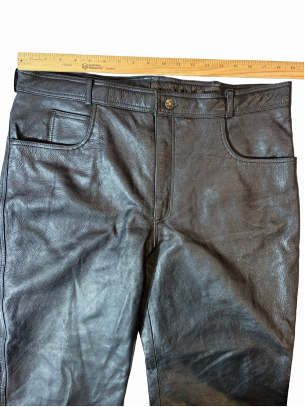 Jamin Leather Co. Y2K Black Leather Moto Biker Pants Buckle Strap 42 - Picture 3 of 8